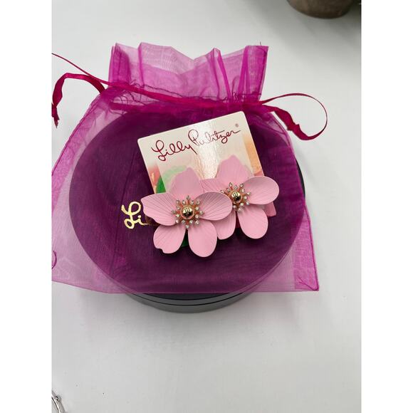 Lilly Pulitzer Oversized Pearl Orchid Conch Shell Pink Pierced Earrings New - Picture 2 of 4